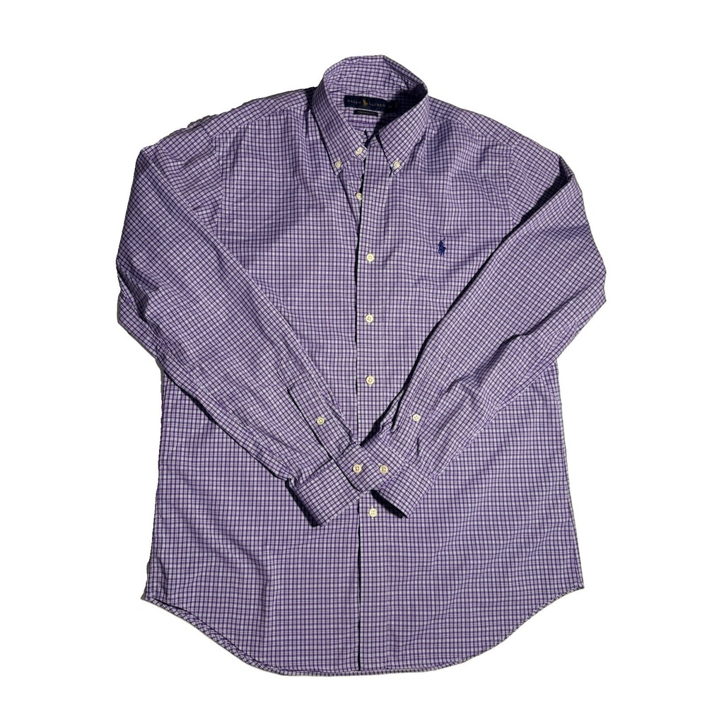 Ralph Lauren Shirt Mens Medium Purple Check Long Sleeve Button Down Performance